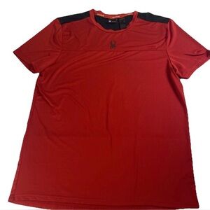 Men’s Spyder Active Red & Black Large L short sleeve polyester t shirt fitted